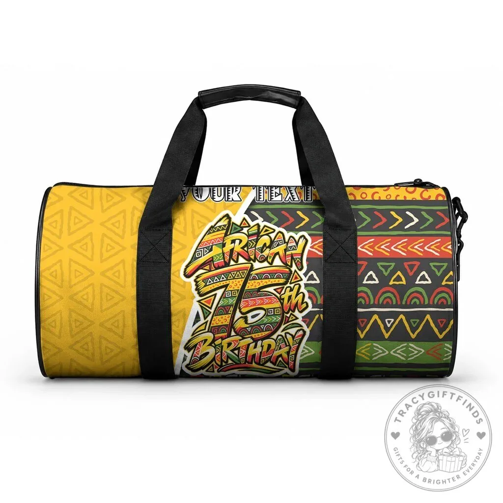 Personalized African 75th Birthday Tribal Geometric Heritage Pattern Duffle Bag
