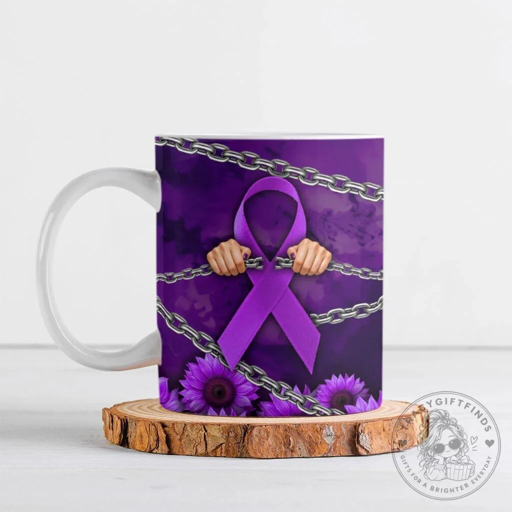 Domestic Violence Awareness Purple Ribbon Sunflower Breaking Chains Mug