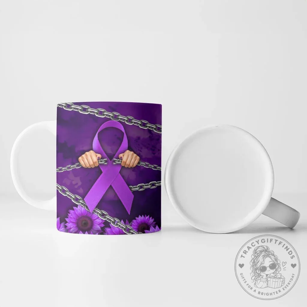 Domestic Violence Awareness Purple Ribbon Sunflower Breaking Chains Mug 12 Domestic Violence Awareness Purple Ribbon Sunflower Breaking Chains Mug