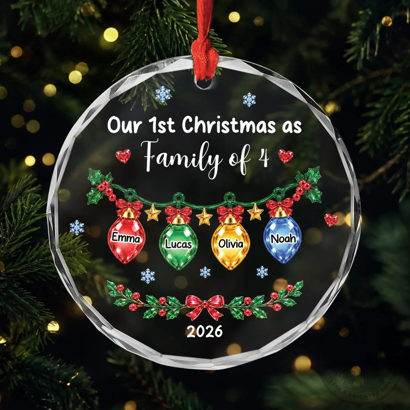 Our First Christmas As Family Of Four Personalized Glass Ornament