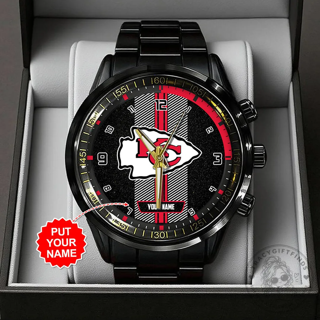 Kansas City Chiefs Black Stainless Steel Engraved Watch 5 Kansas City Chiefs Black Stainless Steel Engraved Watch