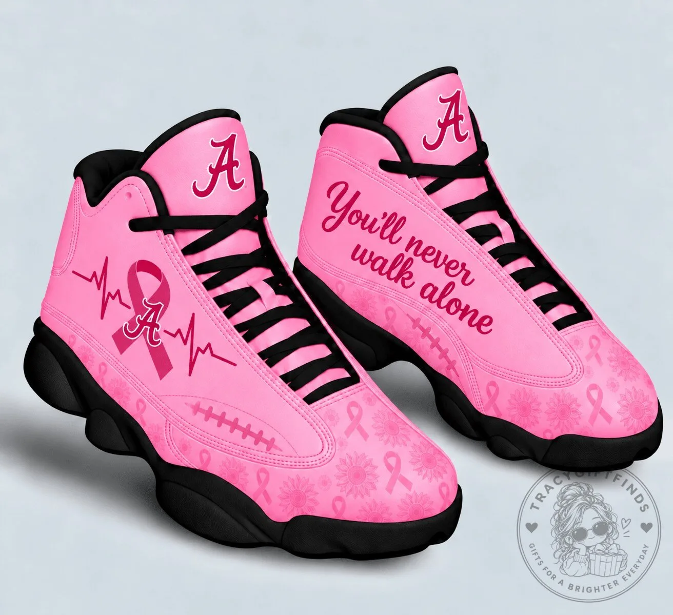 Alabama Crimson Tide Pink Breast Cancer Awareness You'll Never Walk Alone Sneakers 2 Alabama Crimson Tide Pink Breast Cancer Awareness You'll Never Walk Alone Sneakers