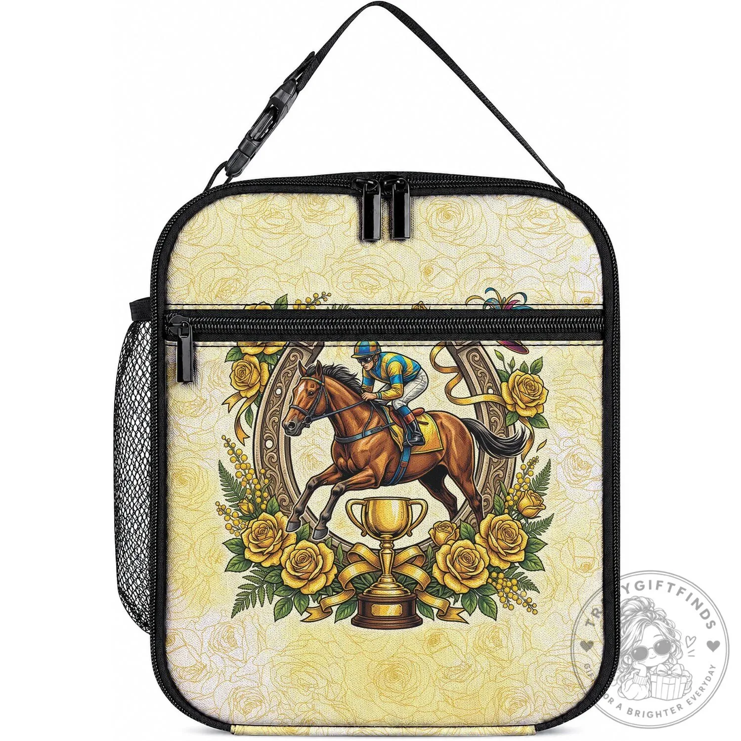 Melbourne Horse Racing Lunch Bag with Yellow Roses and Horseshoe Design