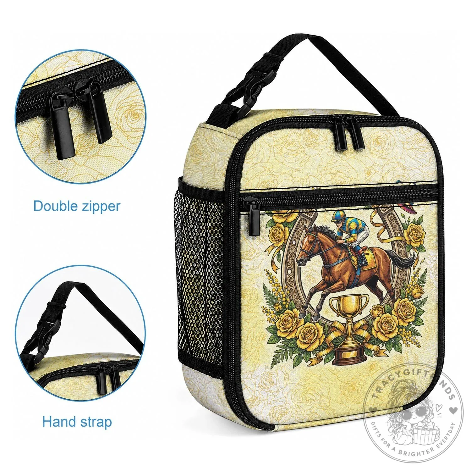 Melbourne Horse Racing Lunch Bag with Yellow Roses and Horseshoe Design 8 Melbourne Horse Racing Lunch Bag with Yellow Roses and Horseshoe Design