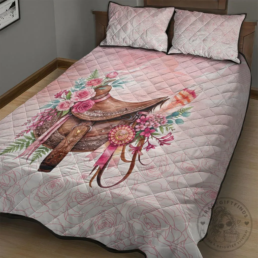 Pink Rose Floral Horse Saddle Quilt Bedding Set with Waxflower and Feathers 9 Pink Rose Floral Horse Saddle Quilt Bedding Set with Waxflower and Feathers
