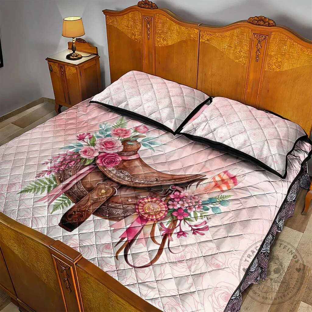 Pink Rose Floral Horse Saddle Quilt Bedding Set with Waxflower and Feathers 10 Pink Rose Floral Horse Saddle Quilt Bedding Set with Waxflower and Feathers