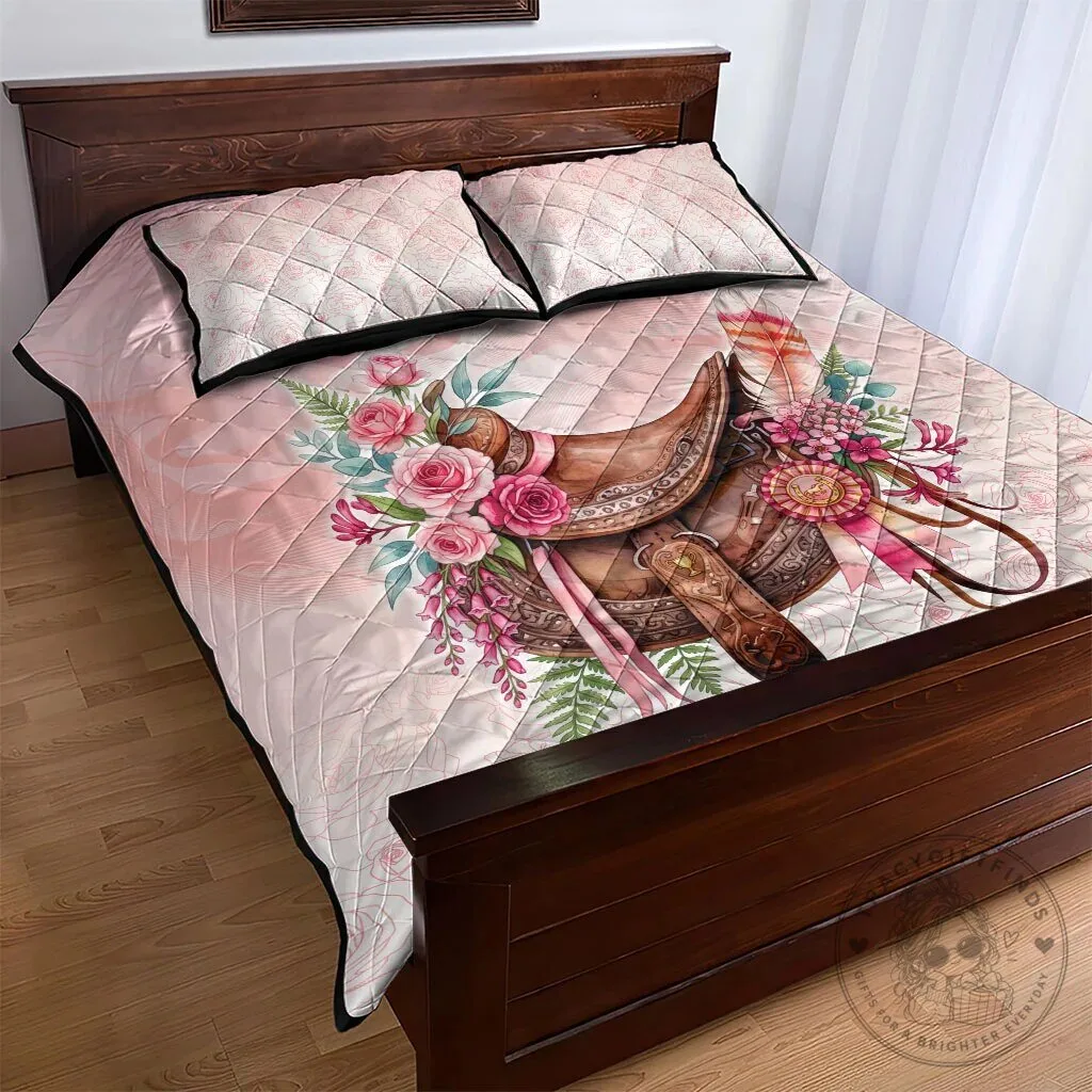 Pink Rose Floral Horse Saddle Quilt Bedding Set with Waxflower and Feathers 11 Pink Rose Floral Horse Saddle Quilt Bedding Set with Waxflower and Feathers