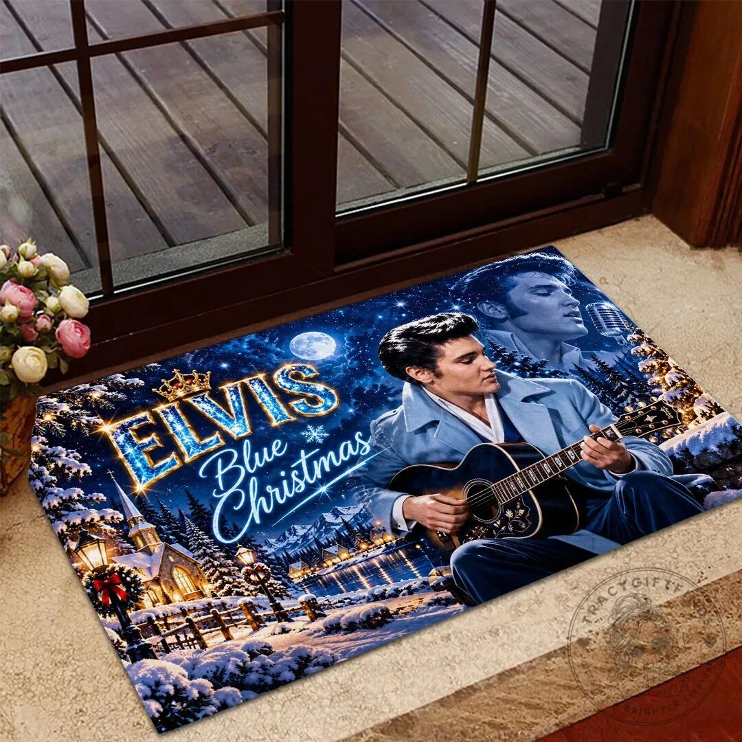 Elvis Presley Blue Christmas Winter Scene Doormat