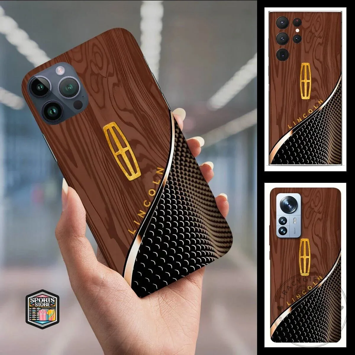 Lincoln Car Logo Wood Grain Design Protective Phone Case 1 Lincoln Car Logo Wood Grain Design Protective Phone Case