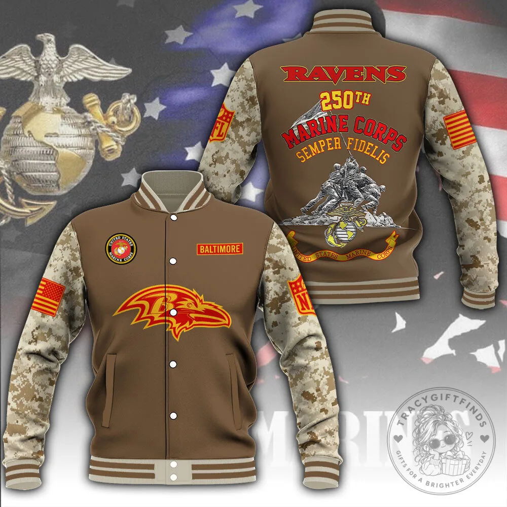 Baltimore Ravens United States Marine Corps 250th Anniversary Varsity Jacket 5 Baltimore Ravens United States Marine Corps 250th Anniversary Varsity Jacket