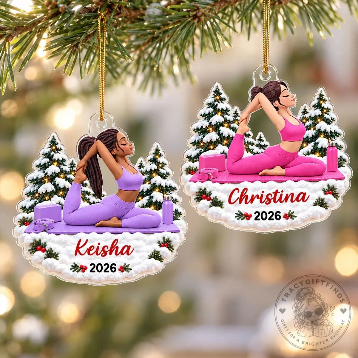 Personalized Yoga Woman Christmas Tree Ornament, Custom Yogi Fitness Gift 16 Personalized Yoga Woman Christmas Tree Ornament, Custom Yogi Fitness Gift