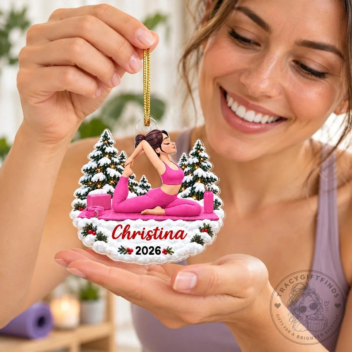 Personalized Yoga Woman Christmas Tree Ornament, Custom Yogi Fitness Gift 18 Personalized Yoga Woman Christmas Tree Ornament, Custom Yogi Fitness Gift