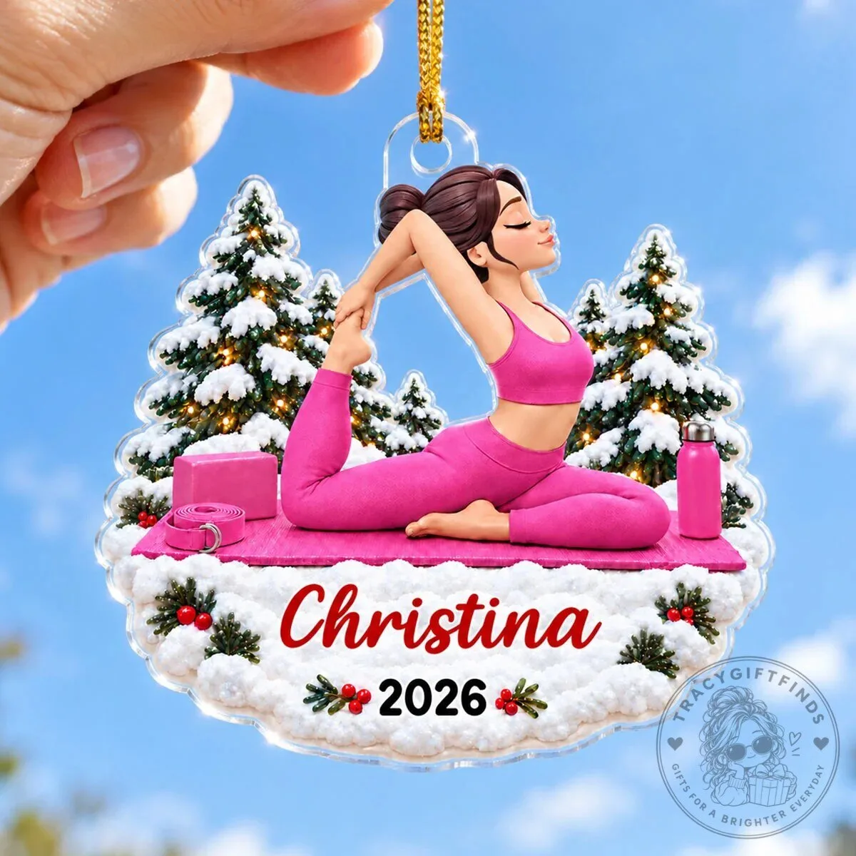 Personalized Yoga Woman Christmas Tree Ornament, Custom Yogi Fitness Gift 19 Personalized Yoga Woman Christmas Tree Ornament, Custom Yogi Fitness Gift