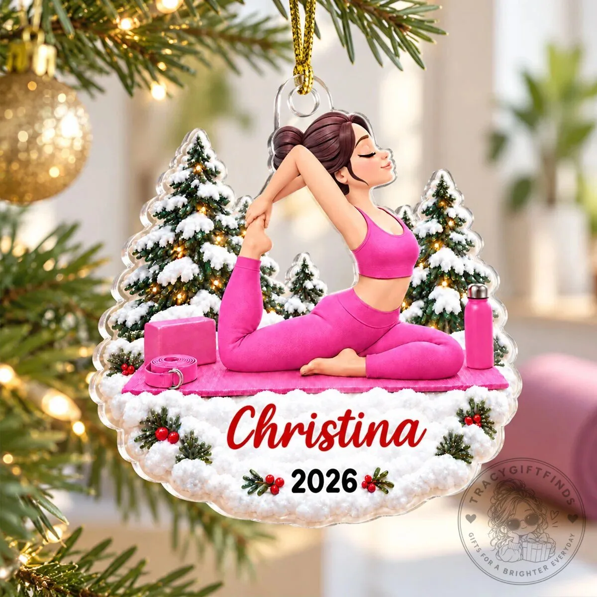 Personalized Yoga Woman Christmas Tree Ornament, Custom Yogi Fitness Gift 20 Personalized Yoga Woman Christmas Tree Ornament, Custom Yogi Fitness Gift