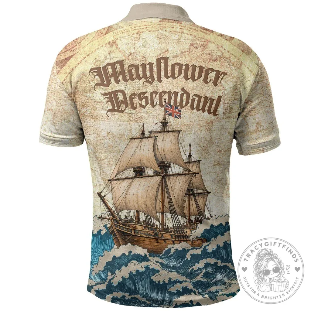 Mayflower Descendant Vintage Nautical Map Ocean Waves Polo Shirt 7 Mayflower Descendant Vintage Nautical Map Ocean Waves Polo Shirt