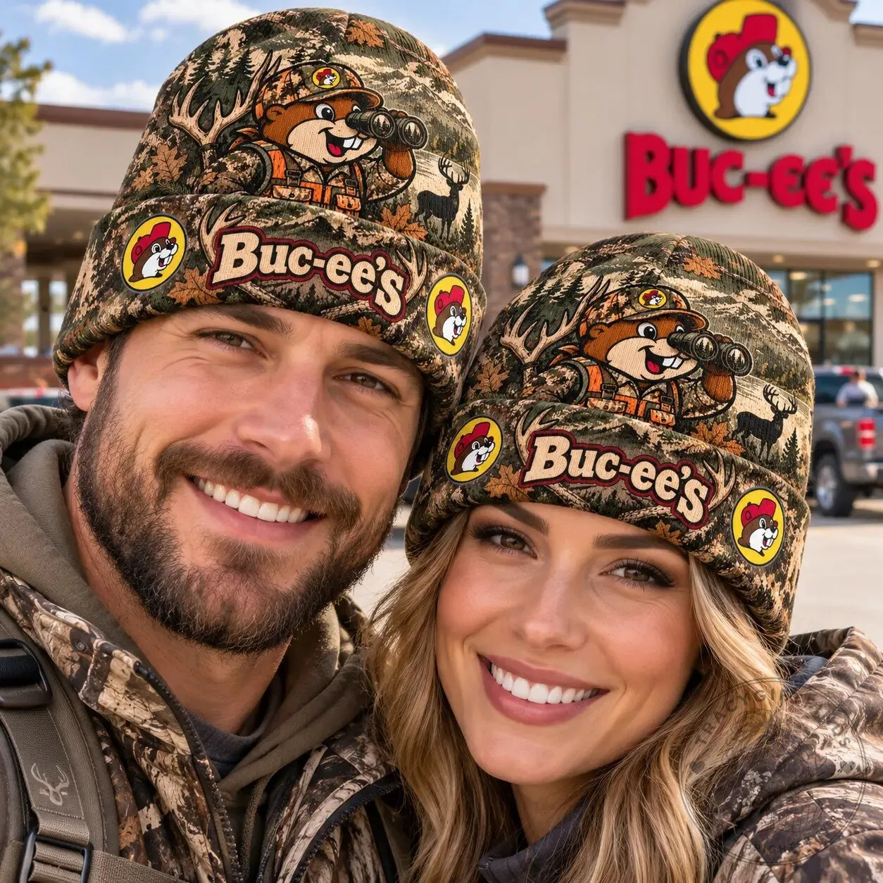 Buc-ee's Woodland Beaver Camouflage Graphic Printed Beanie Hat 7 Buc-ee