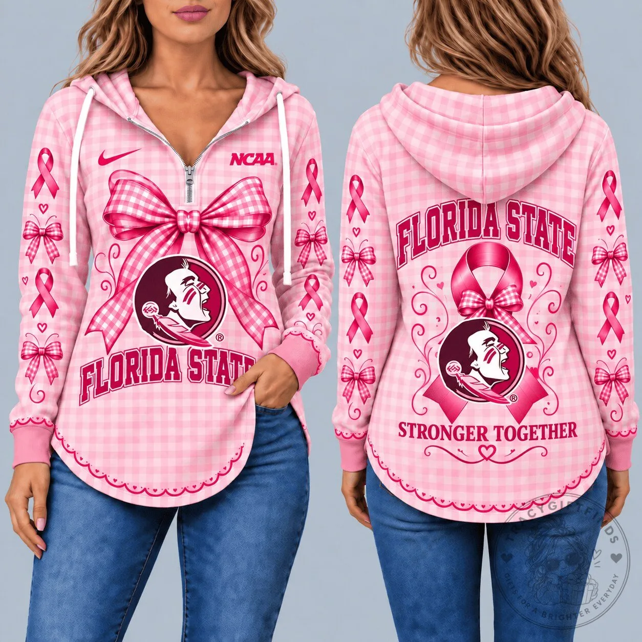 Florida State Seminoles Breast Cancer Awareness Pink Gingham Hoodie