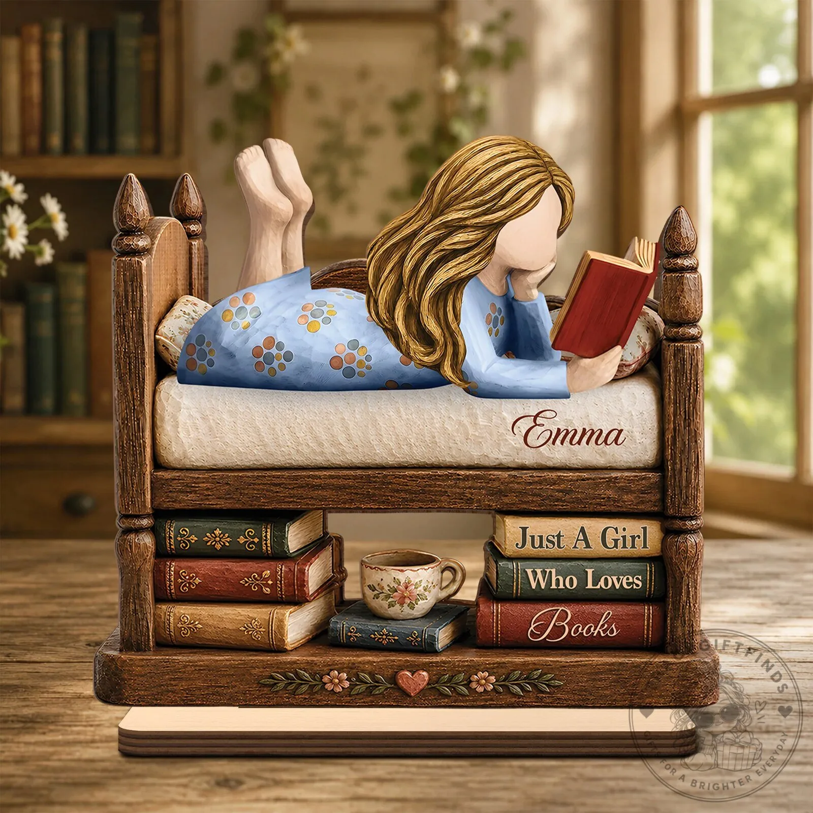 Personalized Just A Girl Who Loves Books Wooden Plaque with Flat Stand