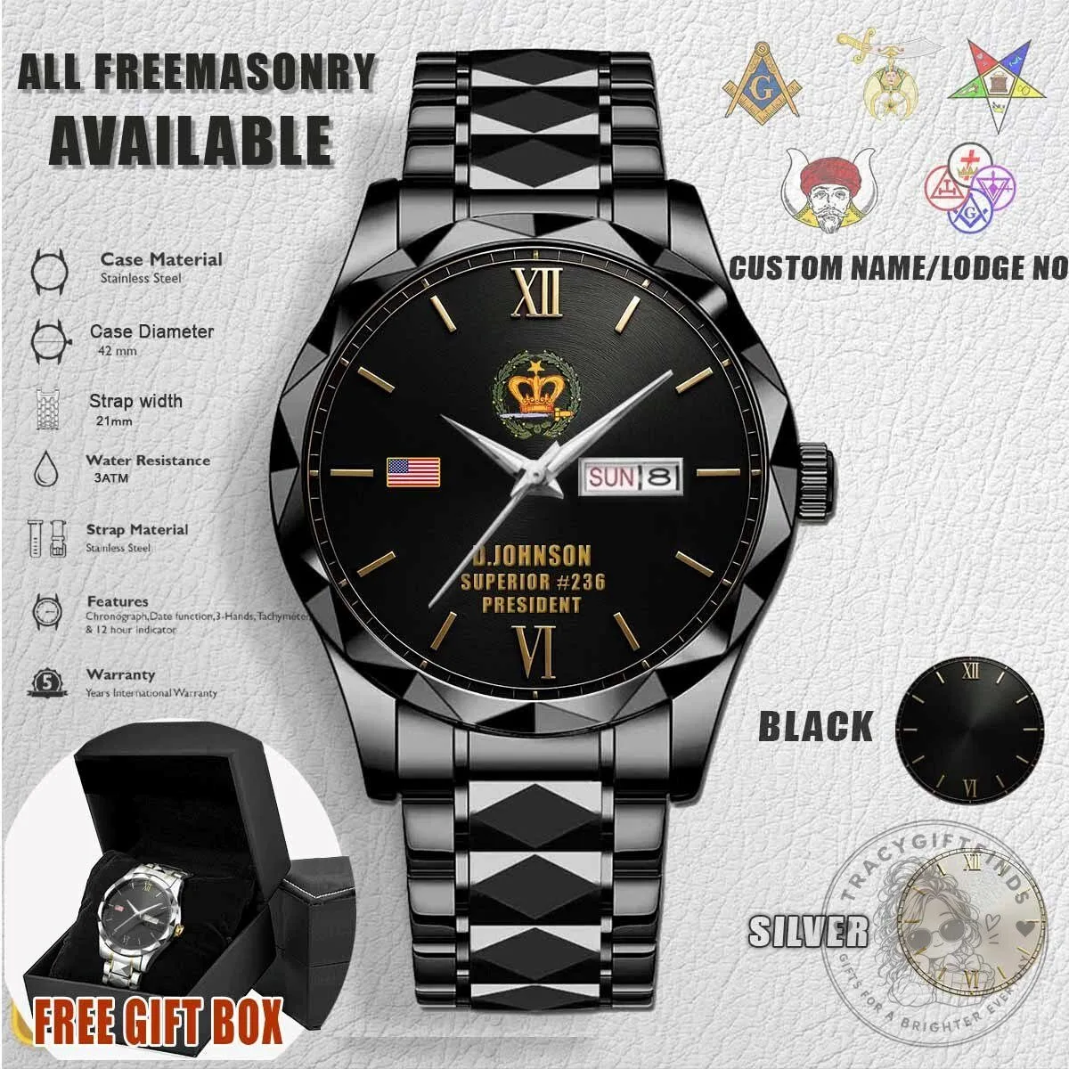 Order of the Amaranth Freemasonry Stainless Steel Watch