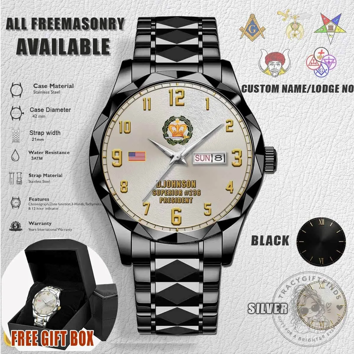 Order of the Amaranth Freemasonry Stainless Steel Watch 6 Order of the Amaranth Freemasonry Stainless Steel Watch