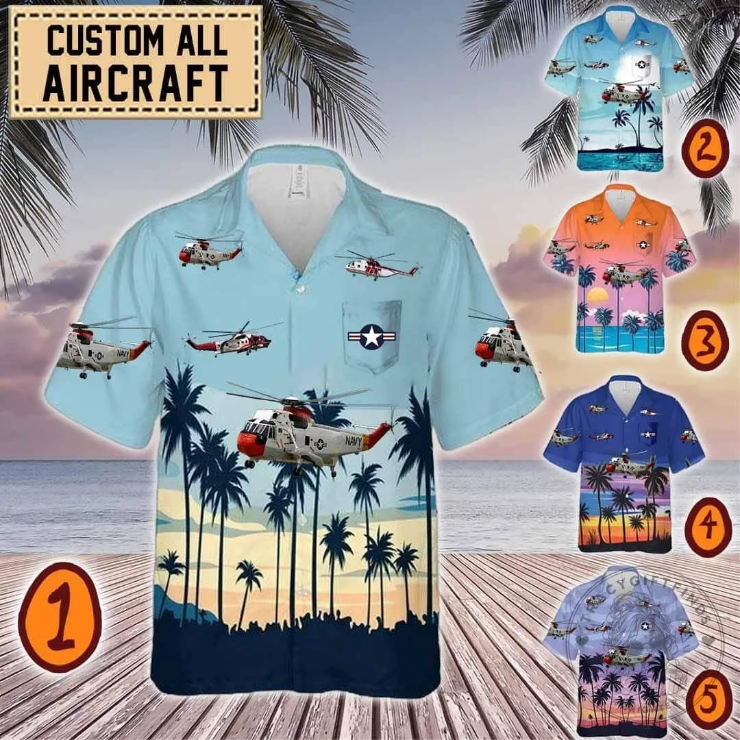 Sikorsky S-61 Sea King Helicopter Tropical Beach Hawaiian Shirt