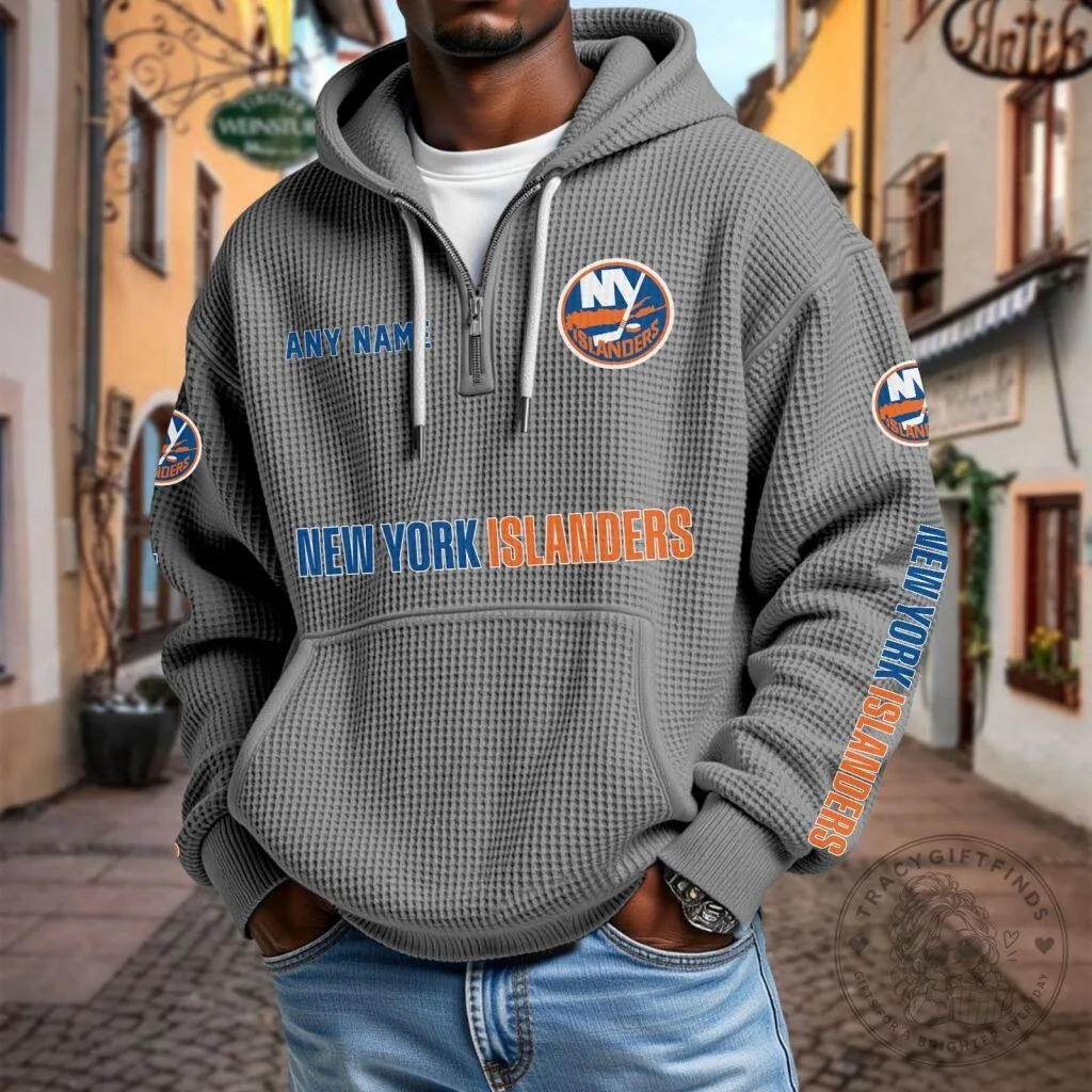 New York Islanders Personalized Name Waffle Knit Quarter Zip Hoodie 16 New York Islanders Personalized Name Waffle Knit Quarter Zip Hoodie