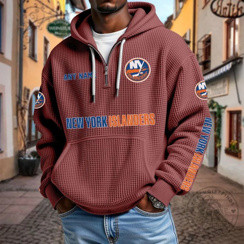 New York Islanders Personalized Name Waffle Knit Quarter Zip Hoodie 17 New York Islanders Personalized Name Waffle Knit Quarter Zip Hoodie