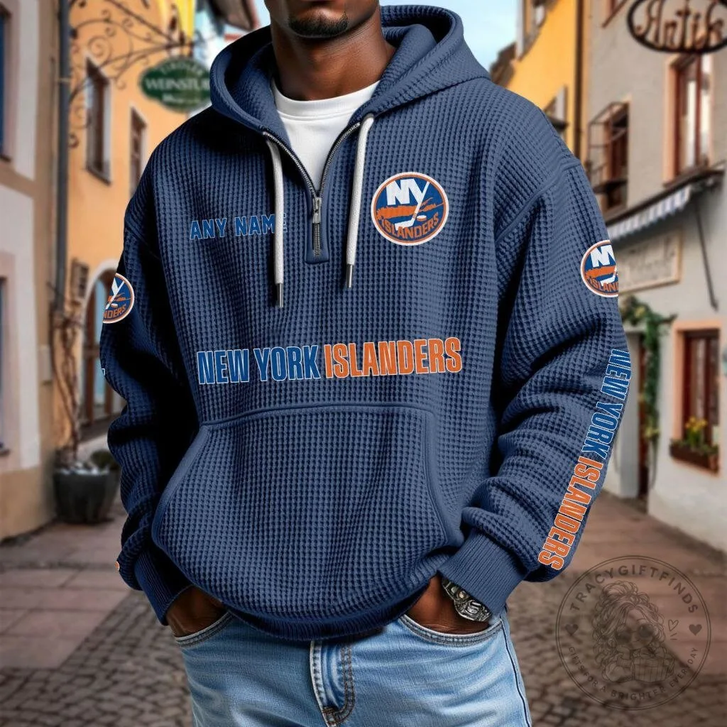 New York Islanders Personalized Name Waffle Knit Quarter Zip Hoodie 18 New York Islanders Personalized Name Waffle Knit Quarter Zip Hoodie