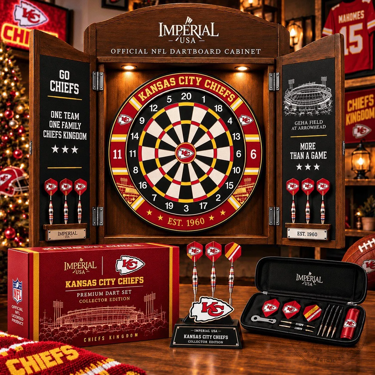 Kansas City Chiefs NFL Dartboard Cabinet Set with Darts and Accessories 5 Kansas City Chiefs NFL Dartboard Cabinet Set with Darts and Accessories