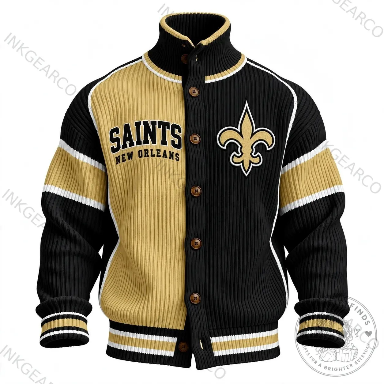 New Orleans Saints NFL Rugby Knit Cardigan Jacket for Men and Women 1 New Orleans Saints NFL Rugby Knit Cardigan Jacket for Men and Women