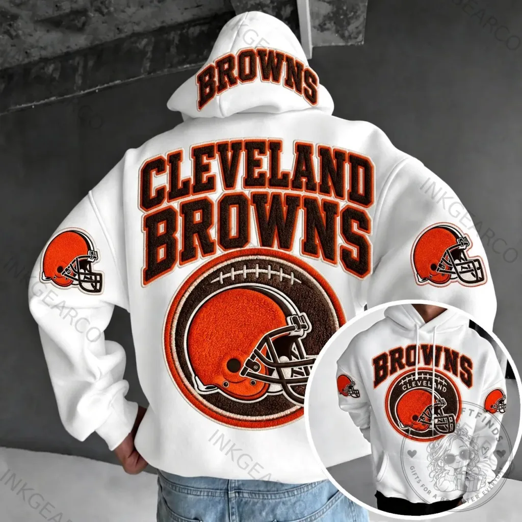 Cleveland Browns Football Team Helmet Logo White Hoodie Cleveland Browns Football Team Helmet Logo White Hoodie