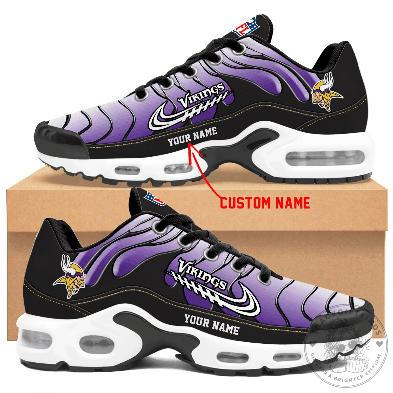 Minnesota Vikings Personalized Air Max Shoes Custom Name Purple Athletic Sneakers