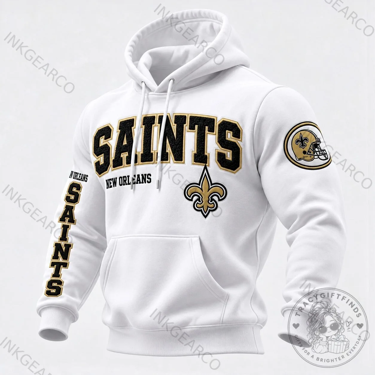 New Orleans Saints Football Team Logo White Hoodie 2 New Orleans Saints Football Team Logo White Hoodie