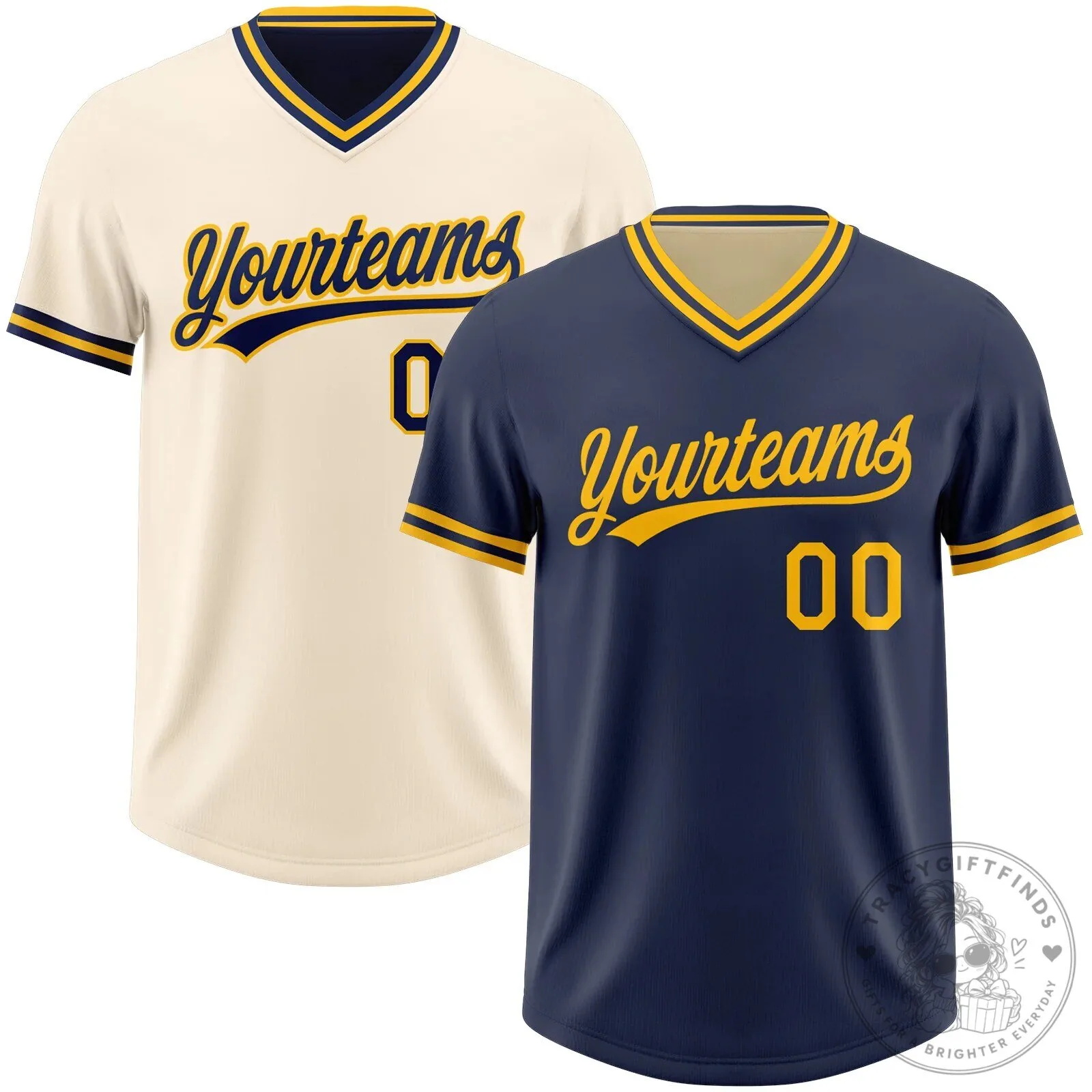 Custom Navy Cream Reversible Pullover Baseball Jersey Shirt 3 Custom Navy Cream Reversible Pullover Baseball Jersey Shirt