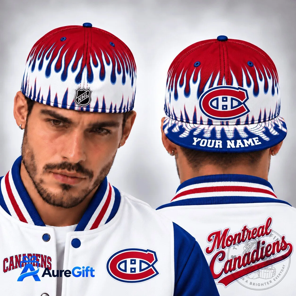 Montreal Canadiens NHL Flame Design Personalized Snapback Cap Hat