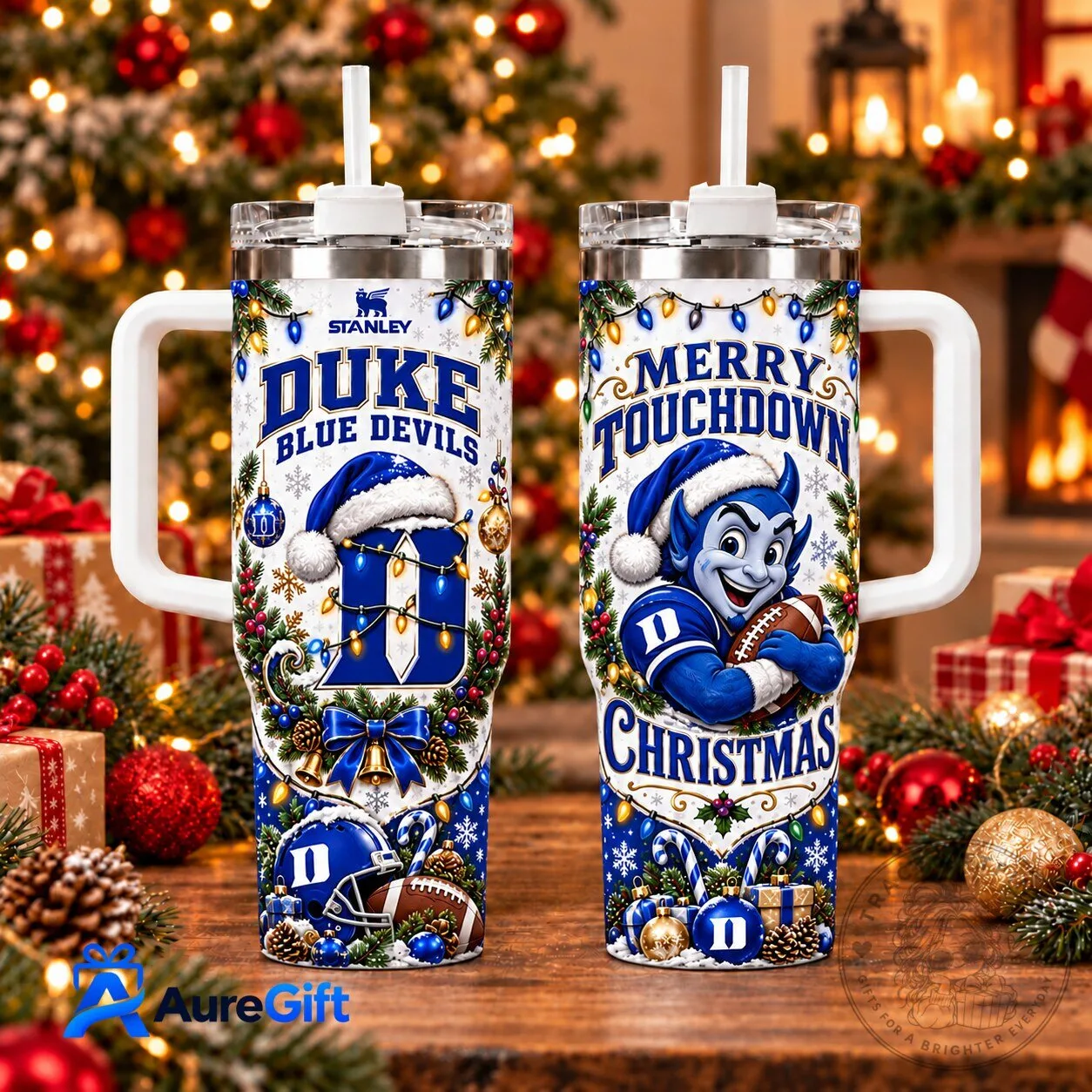 Duke Blue Devils Merry Touchdown Christmas Stainless Steel Insulated Tumbler with Handle 1 Duke Blue Devils Merry Touchdown Christmas Stainless Steel Insulated Tumbler with Handle