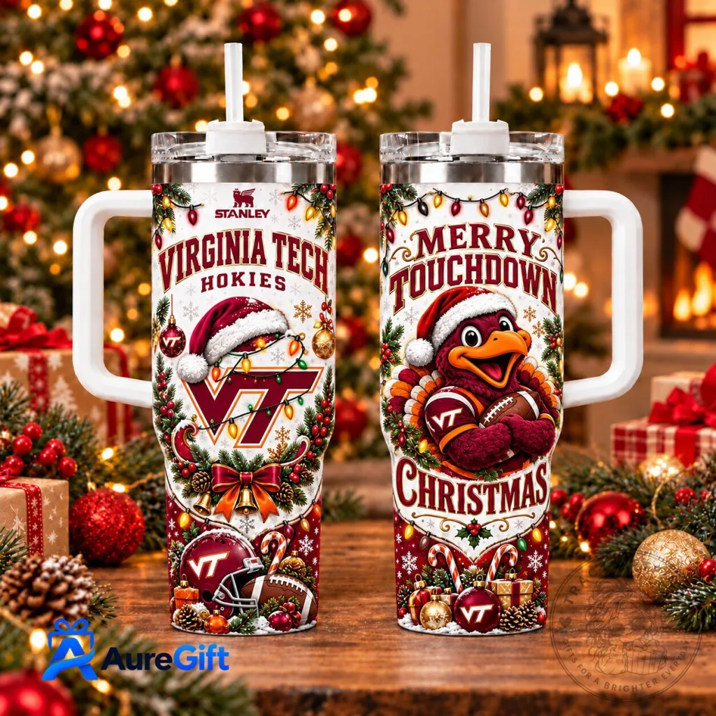 Virginia Tech Hokies Merry Christmas Football Holiday 40oz Tumbler with Handle Virginia Tech Hokies Merry Christmas Football Holiday 40oz Tumbler with Handle