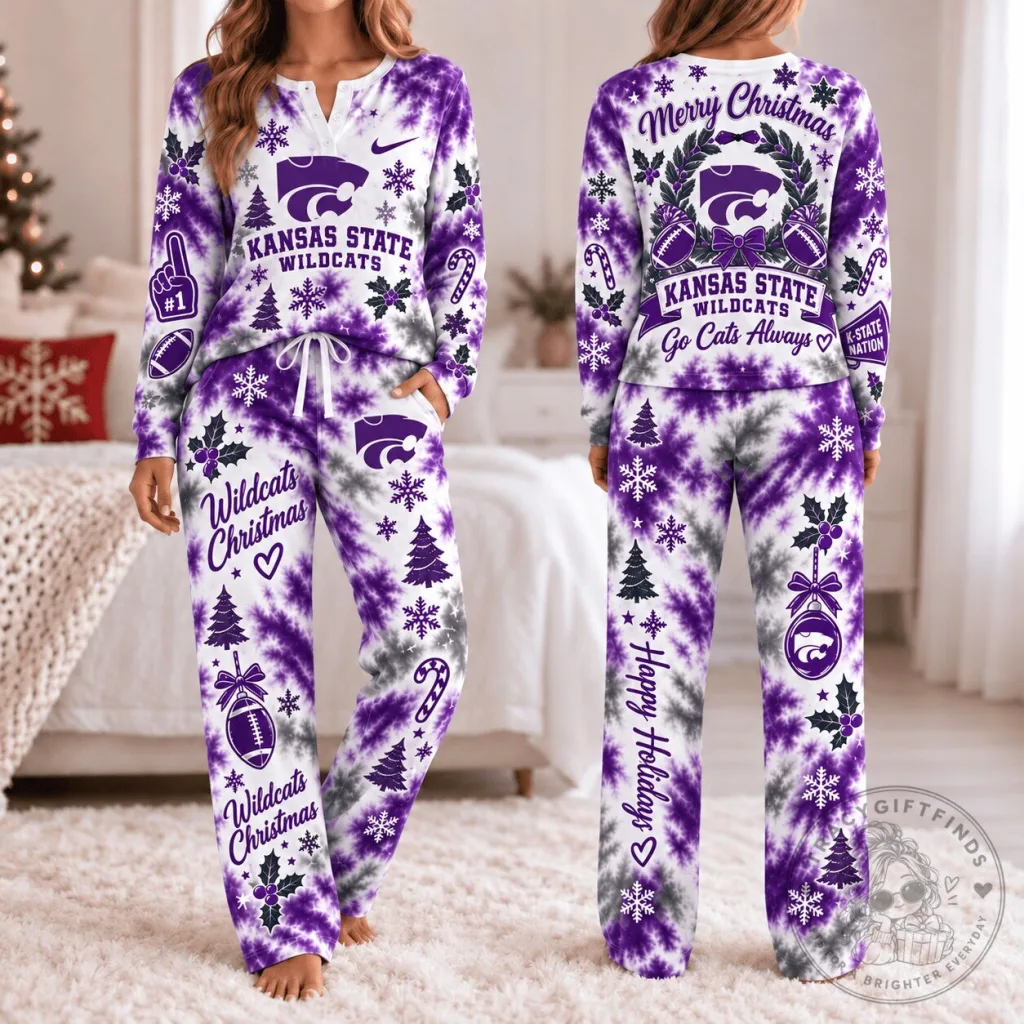Kansas State Wildcats Christmas Tie-Dye Long Sleeve Pajamas Set Kansas State Wildcats Christmas Tie-Dye Long Sleeve Pajamas Set