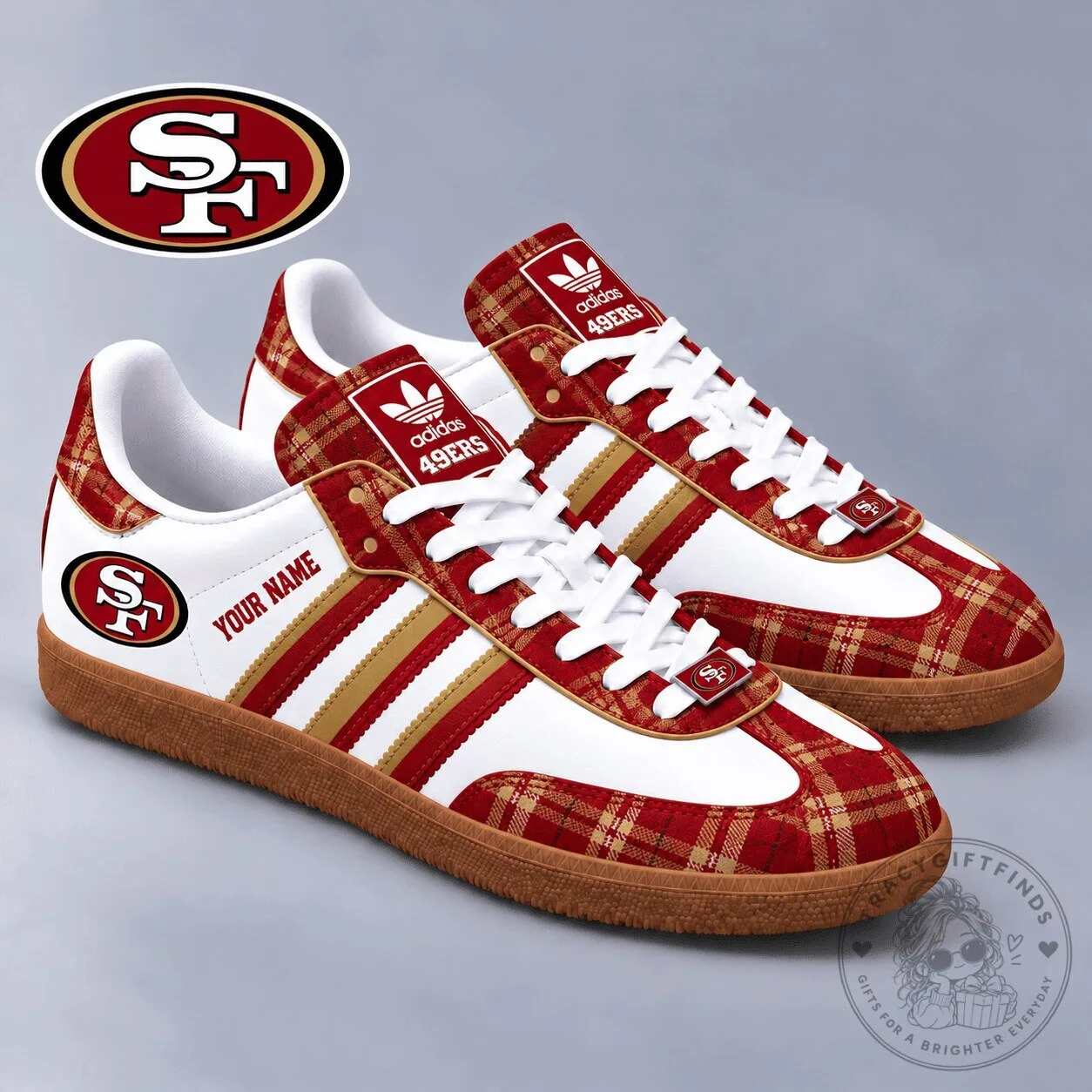 San Francisco 49ers NFL Vintage Plaid Samba Style Custom Name Shoes