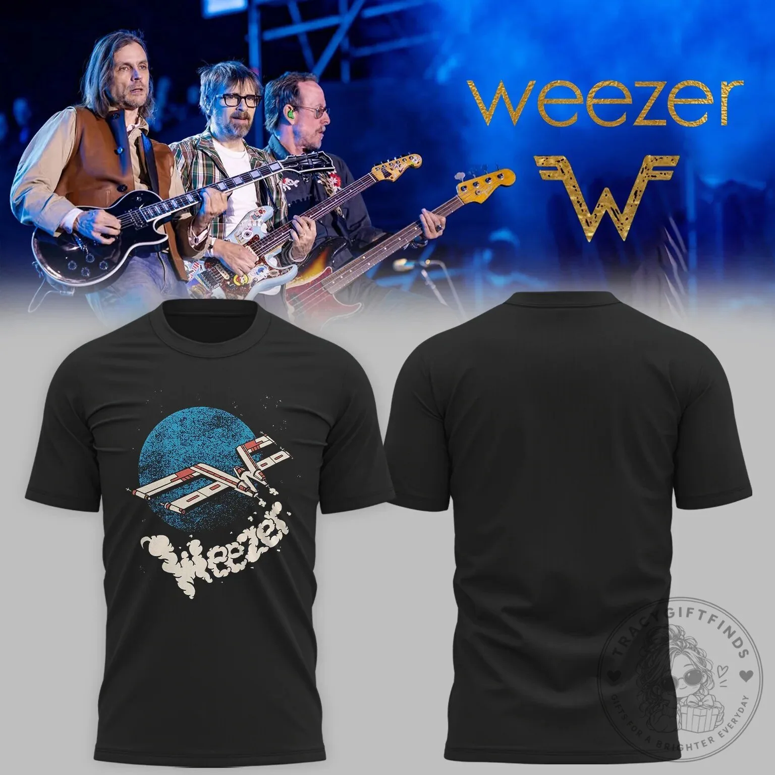 Weezer Band Space Shuttle Graphic Design Black Adult Unisex T-Shirt