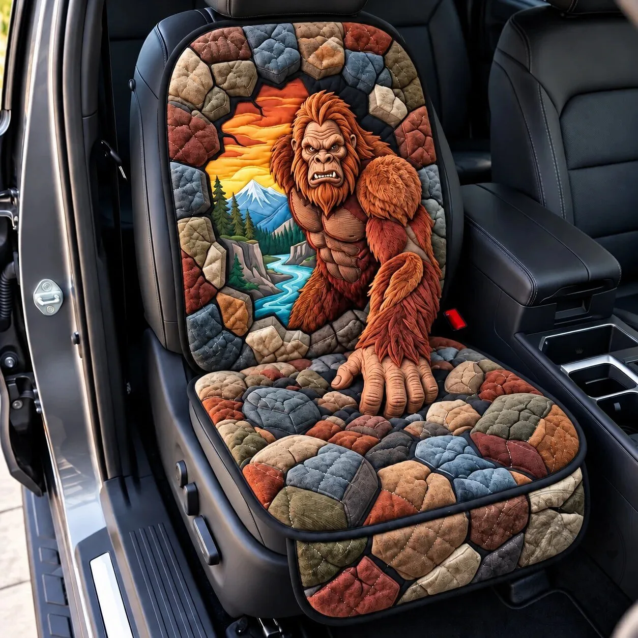 Bigfoot Breaking Rocks Quilted Car Seat Cover Protector