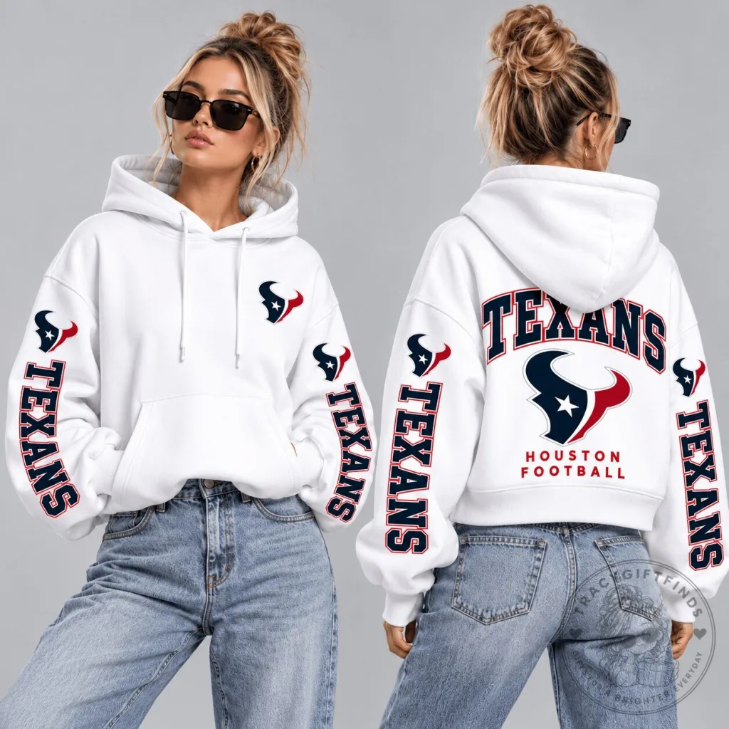 Houston Texans Football Team Logo White Pullover Hoodie Houston Texans Football Team Logo White Pullover Hoodie