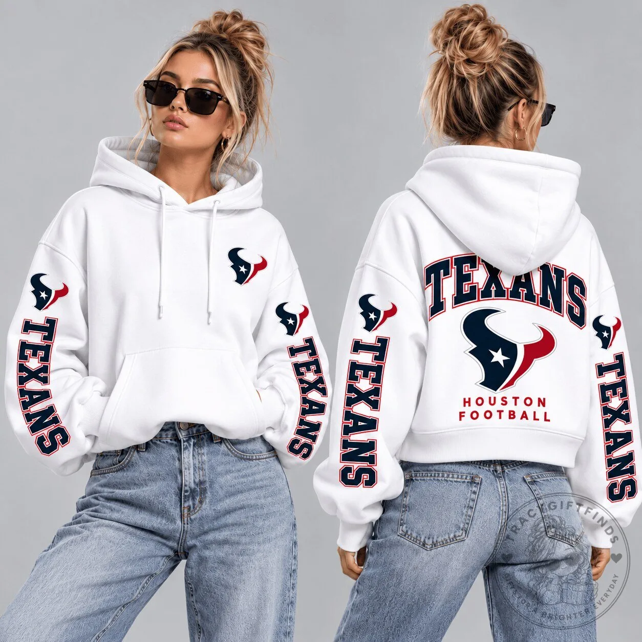 Houston Texans Football Team Logo White Pullover Hoodie