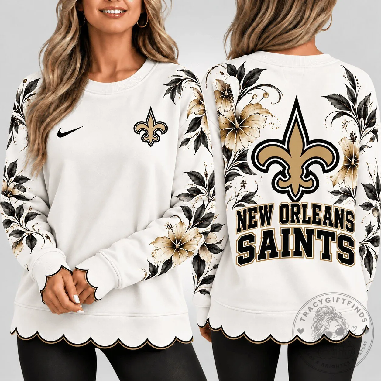 New Orleans Saints Floral Elegance Crewneck Sweatshirt for Women