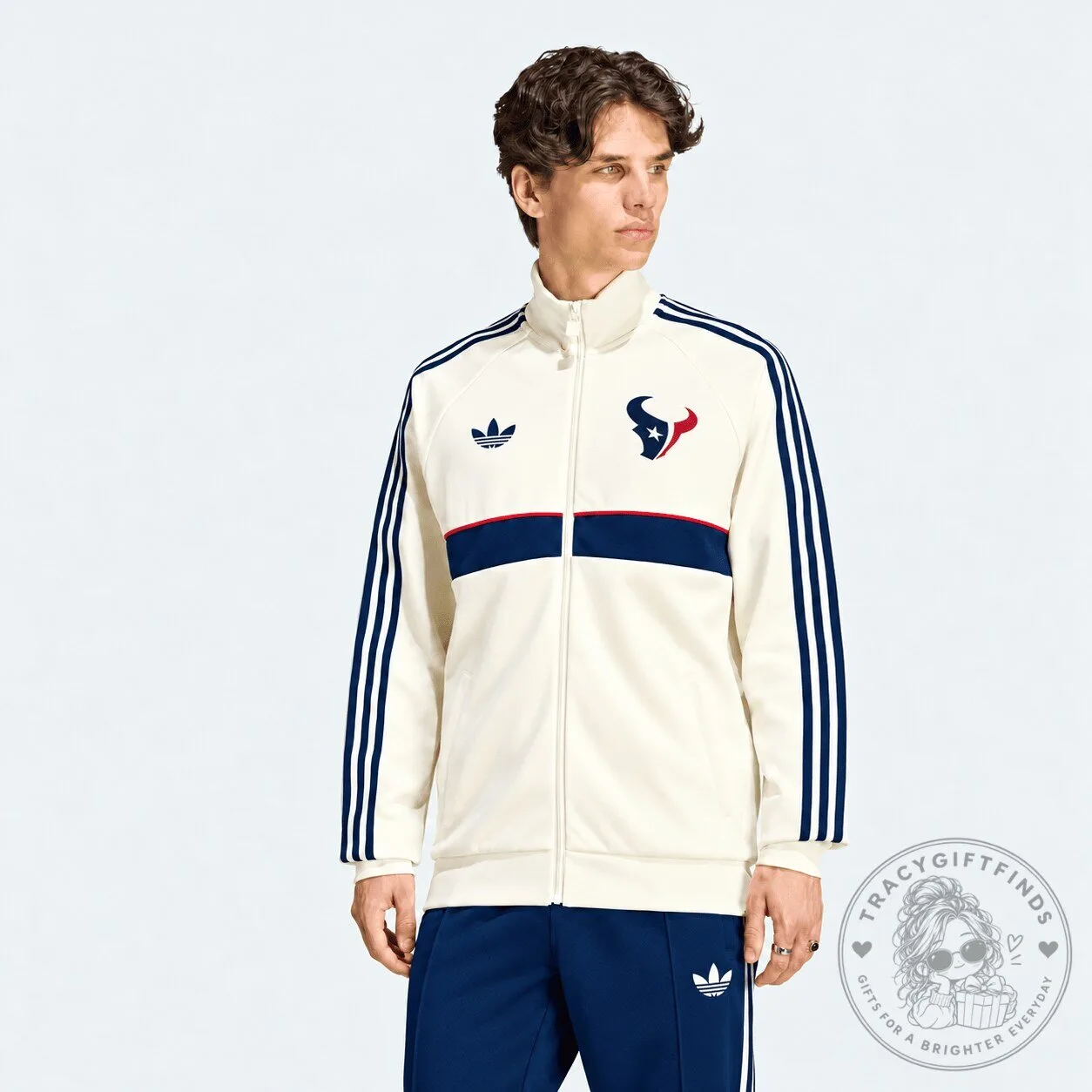 Adidas White Full Zip Track Jacket Featuring Houston Texans Team Logo 5 Adidas White Full Zip Track Jacket Featuring Houston Texans Team Logo