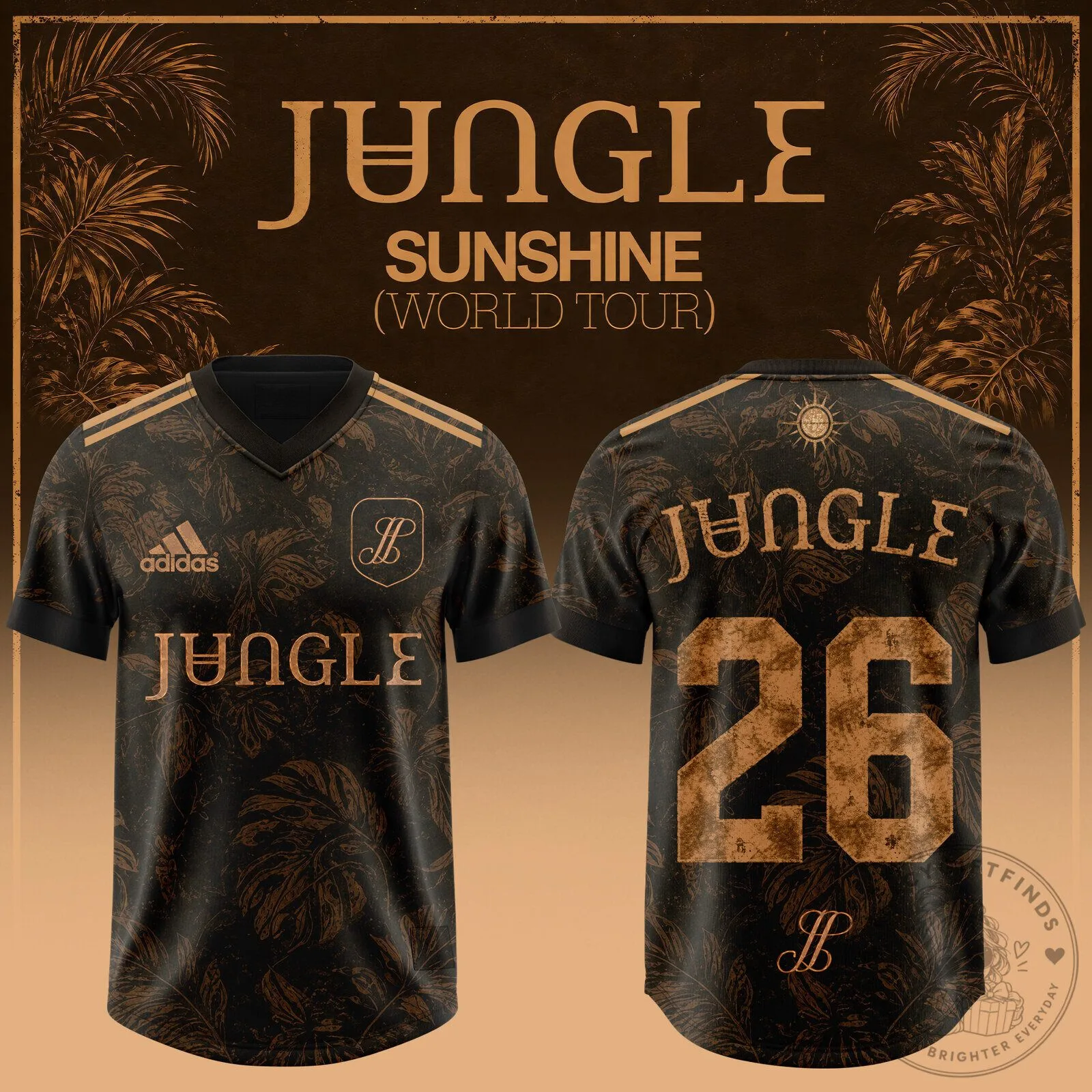 Jungle Sunshine World Tour 2026 Black Palm Leaves Football Jersey