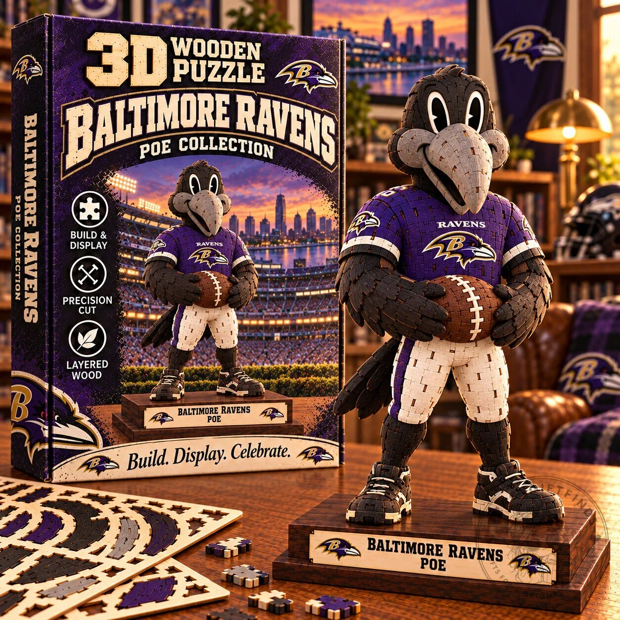 Baltimore Ravens Poe Collection 3D Wooden Puzzle Figurine