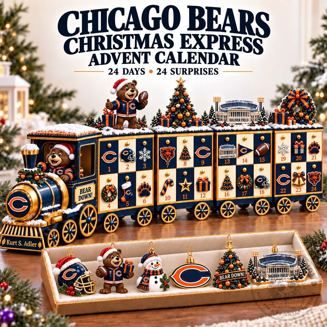 Chicago Bears Christmas Express Advent Calendar with 24 Ornaments