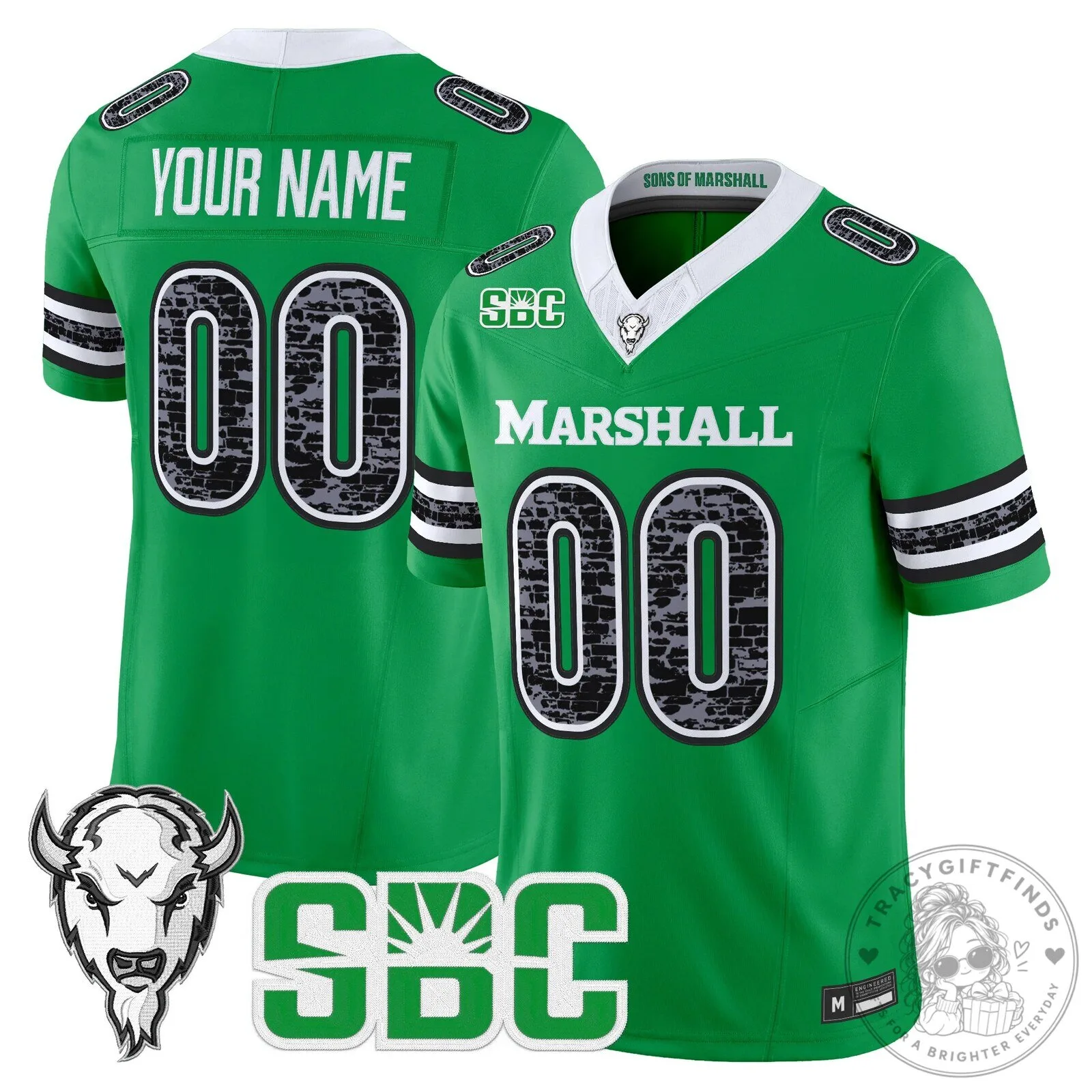 Custom Green Football Jersey for Marshall Thundering Herd