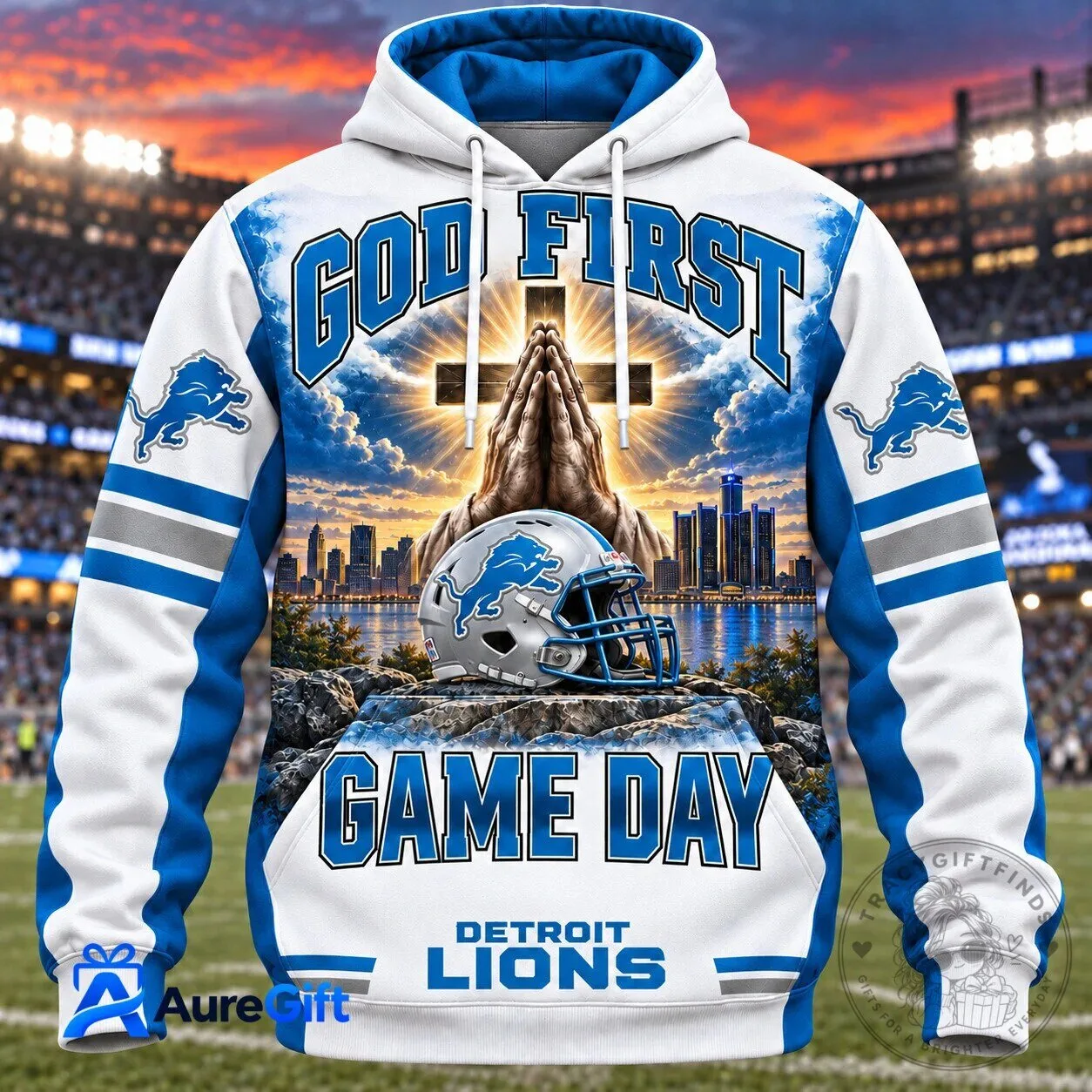 Detroit Lions God First Game Day Football Fan Hoodie